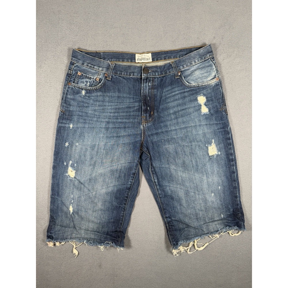 Aeropostale Benton Men's Distressed Denim Cut Off Shorts Size 38 Raw Hem